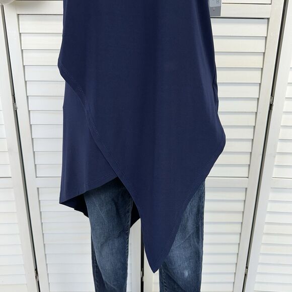 New Last Tango Sleeveless Pointed Hem Tunic Top Navy‎ Blue Asymmetric Hem Size S - Picture 4 of 9